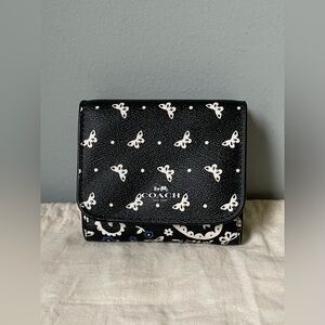 SOLD RARE COACH Butterfly Wallet Black Blue White Bandana Leather Coated Canvas